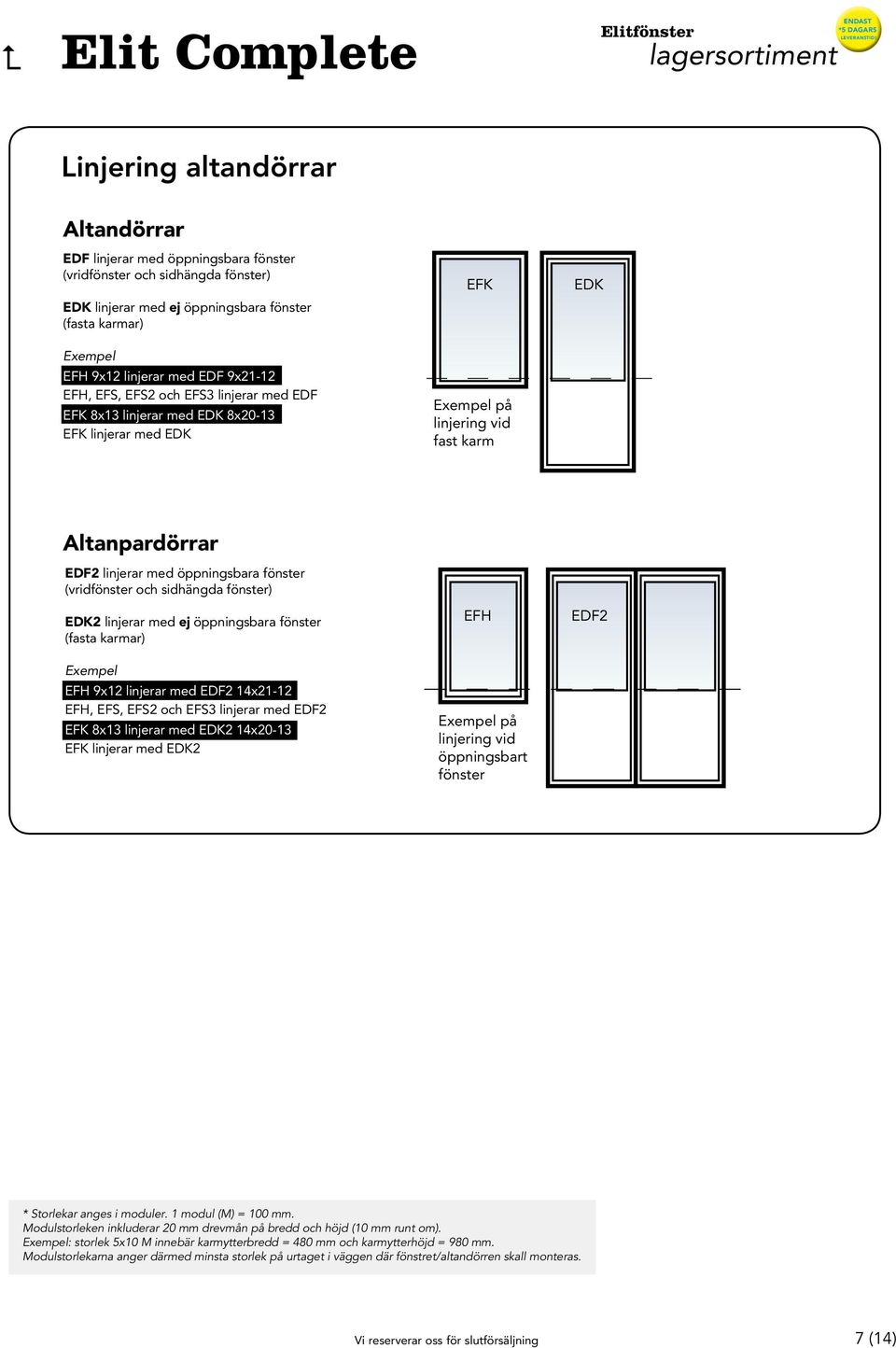Altanpardörrar EDF2 linjerar med öppningsbara fönster (vridfönster och sidhängda fönster) EDK2 linjerar med ej öppningsbara fönster (fasta karmar) Exempel EFH 9x12 linjerar