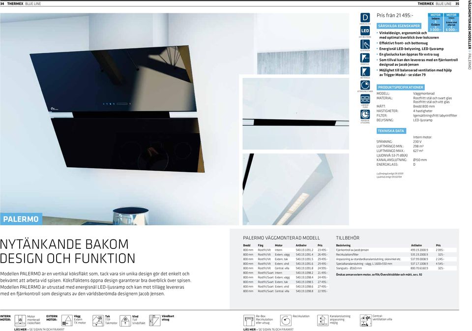 Möjlighet till balanserad ventilation med hjälp av Trigger Modul - se sidan 79 VÄGGMONTERADE MODELLER» palermo LABYRINT- FILTER PERIODISK UTSUGNING MoDeLL: Vägg MaTerIaL: rostfritt stål och svart