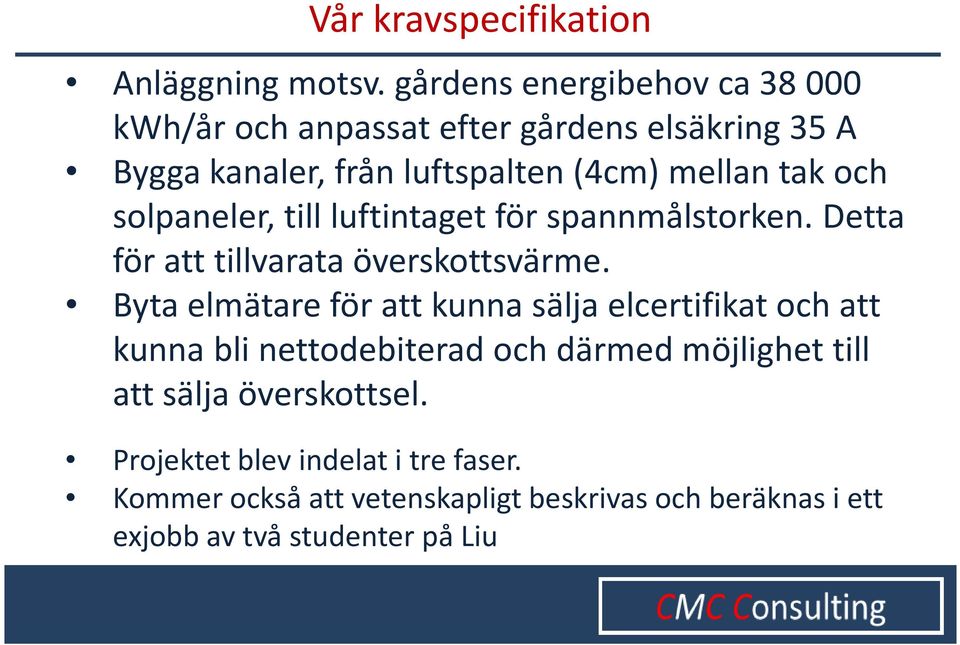 och solpaneler, till luftintaget för spannmålstorken. Detta för att tillvarata överskottsvärme.