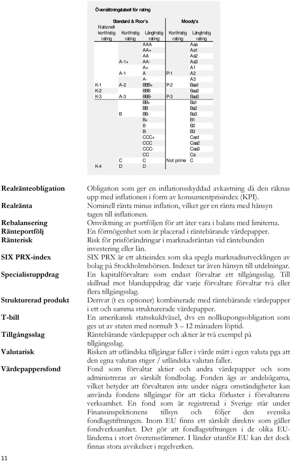 Realränteobligation Realränta Rebalansering Ränteportfölj Ränterisk SIX PRX-index Specialistuppdrag Strukturerad produkt T-bill Tillgångsslag Valutarisk Värdepappersfond 11 Obligation som ger en