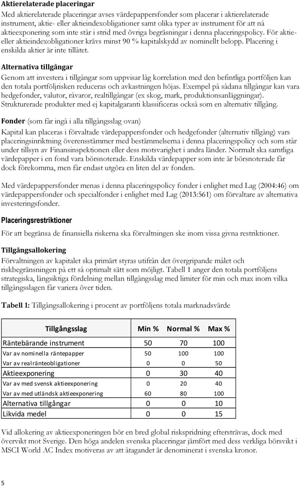 Placering i enskilda aktier är inte tillåtet.