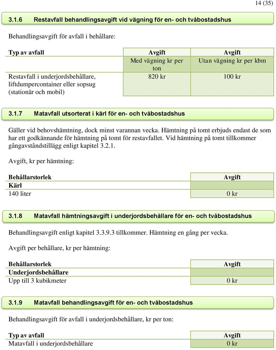 Hämtning på tomt erbjuds endast de som har ett godkännande för hämtning på tomt för restavfallet. Vid hämtning på tomt tillkommer gångavståndstillägg enligt kapitel 3.2.1.