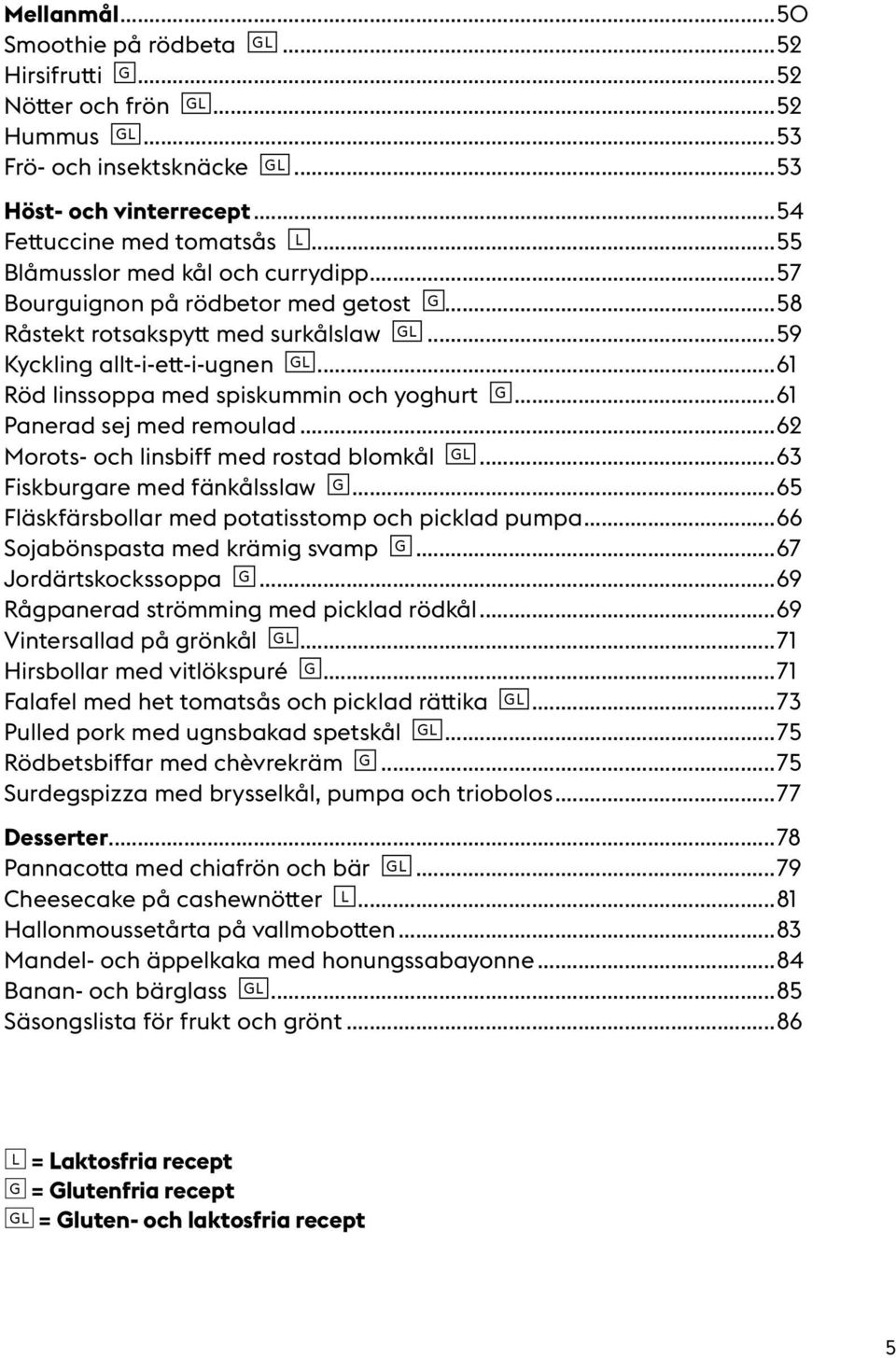 ..61 Röd linssoppa med spiskummin och yoghurt G...61 Panerad sej med remoulad...62 Morots- och linsbiff med rostad blomkål GL...63 Fiskburgare med fänkålsslaw G.