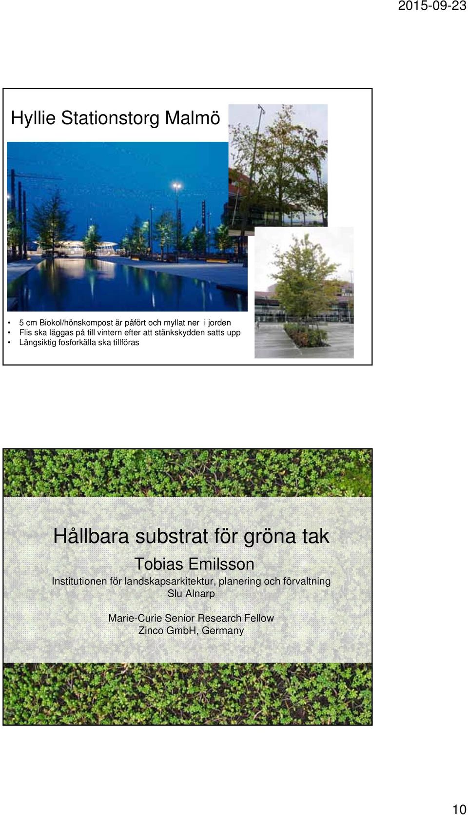 tillföras Hållbara substrat för gröna tak Tobias Emilsson Institutionen för