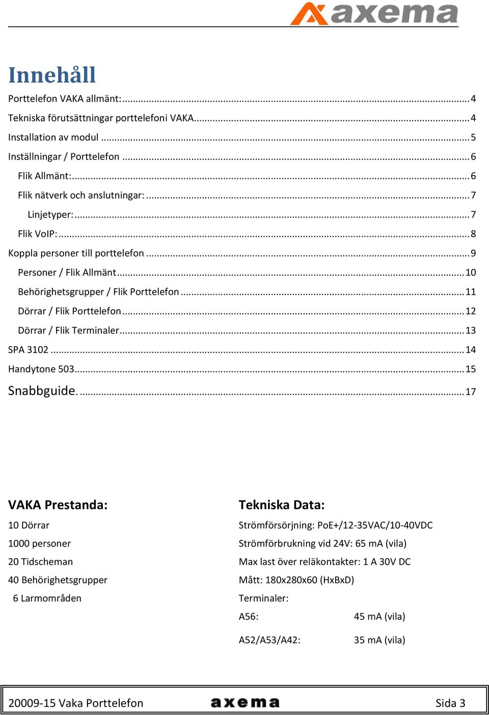 .. 12 Dörrar / Flik Terminaler... 13 SPA 3102... 14 Handytone 503... 15 Snabbguide.