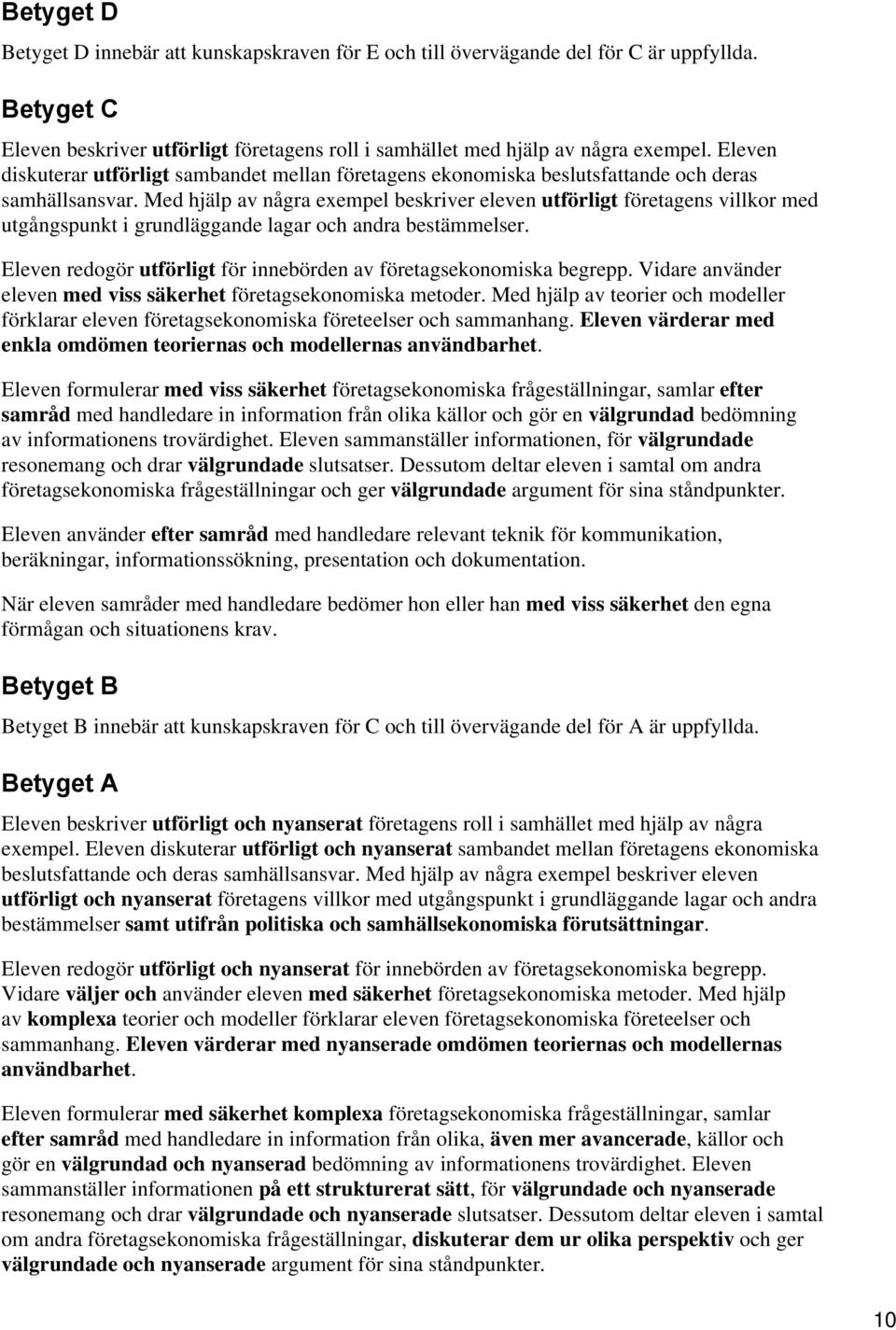 Med hjälp av några exempel beskriver eleven utförligt företagens villkor med utgångspunkt i grundläggande lagar och andra bestämmelser.