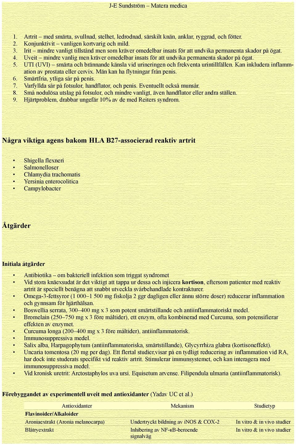 5. UTI (UVI) smärta och brännande känsla vid urineringen och frekventa urintillfällen. Kan inkludera inflammation av prostata eller cervix. Män kan ha flytningar från penis. 6.