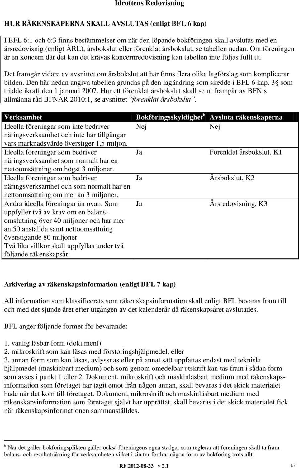 Det framgår vidare av avsnittet om årsbokslut att här finns flera olika lagförslag som komplicerar bilden. Den här nedan angiva tabellen grundas på den lagändring som skedde i BFL 6 kap.