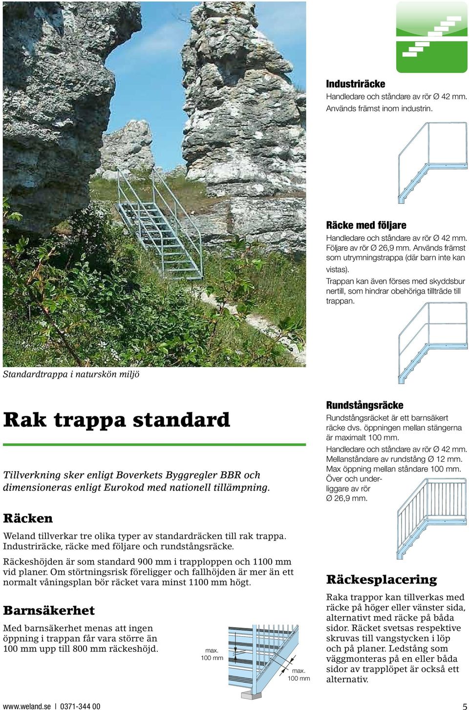 Standardtrappa i naturskön miljö Rak trappa standard Tillverkning sker enligt Boverkets Byggregler BBR och dimensioneras enligt Eurokod med nationell tillämpning.