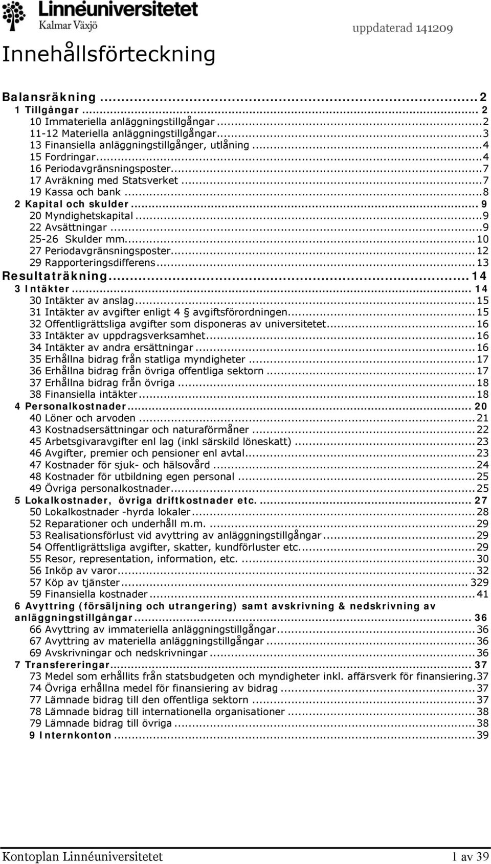 .. 9 25-26 Skulder mm.... 10 27 Periodavgränsningsposter... 12 29 Rapporteringsdifferens... 13 Resultaträkning... 14 3 Intäkter... 14 30 Intäkter av anslag.