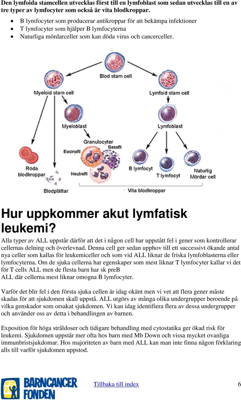 Hur uppkommer akut lymfatisk leukemi? Alla typer av ALL uppstår därför att det i någon cell har uppstått fel i gener som kontrollerar cellernas delning och överlevnad.