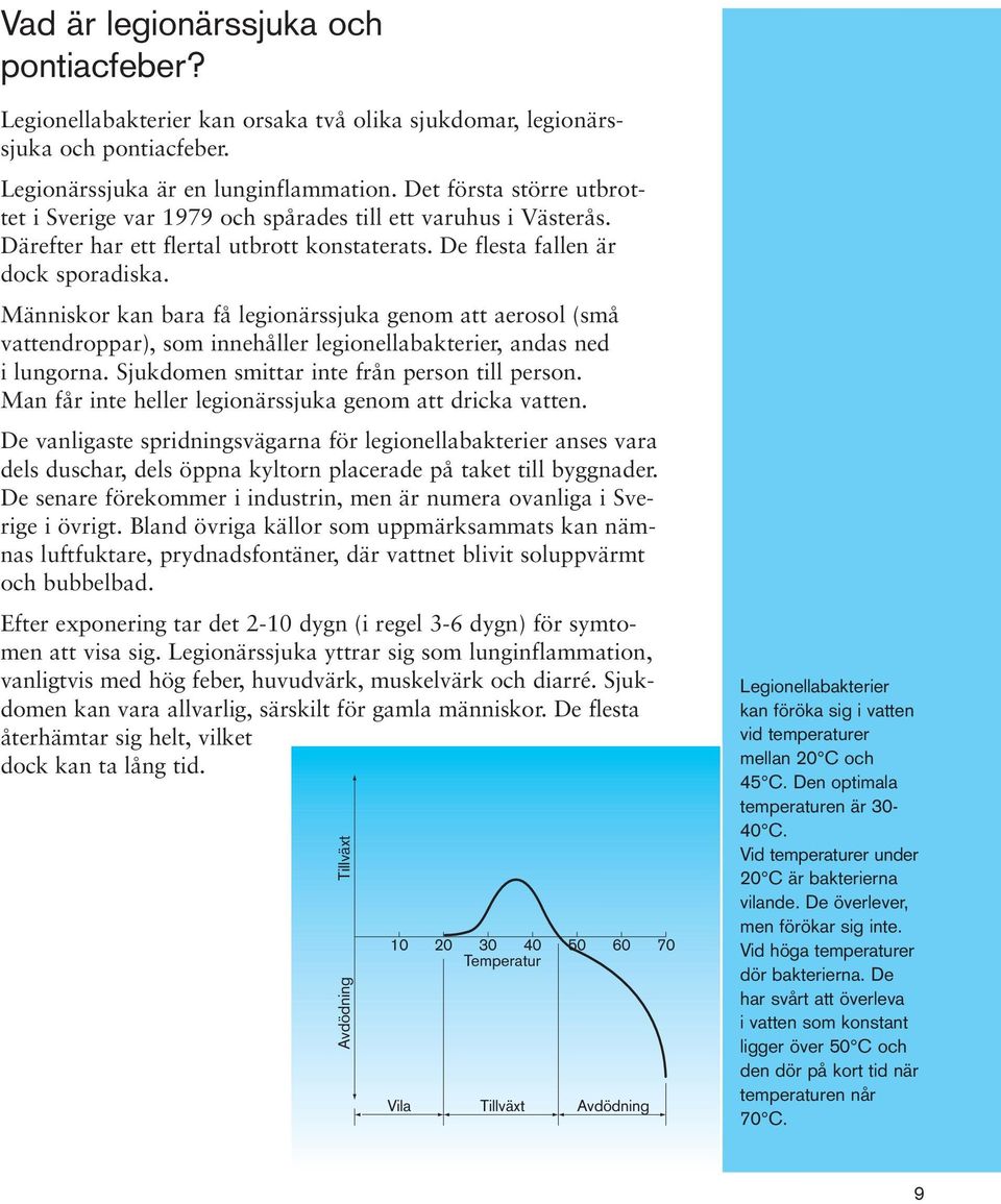 Människor kan bara få legionärssjuka genom att aerosol (små vattendroppar), som innehåller legionellabakterier, andas ned i lungorna. Sjukdomen smittar inte från person till person.