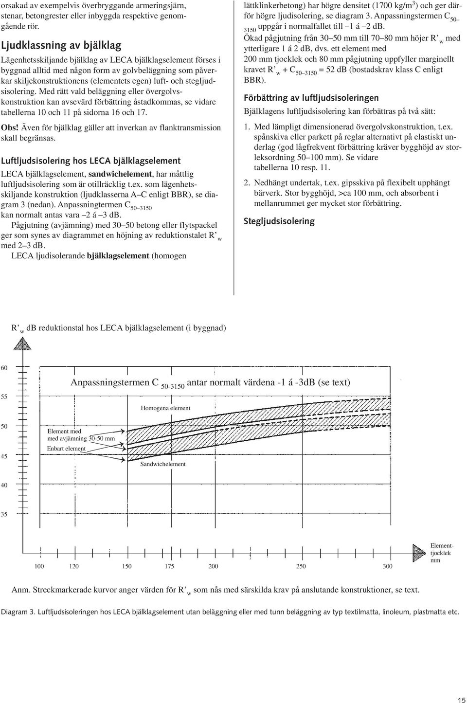 stegljudsisolering. Med rätt vald beläggning eller övergolvskonstruktion kan avsevärd förbättring åstadkommas, se vidare tabellerna 10 och 11 på sidorna 16 och 17. Obs!