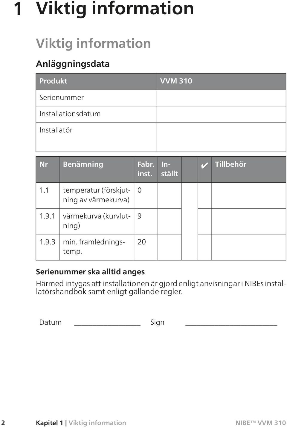 1 värmekurva (kurvlutning) 9 1.9.3 min. framledningstemp.