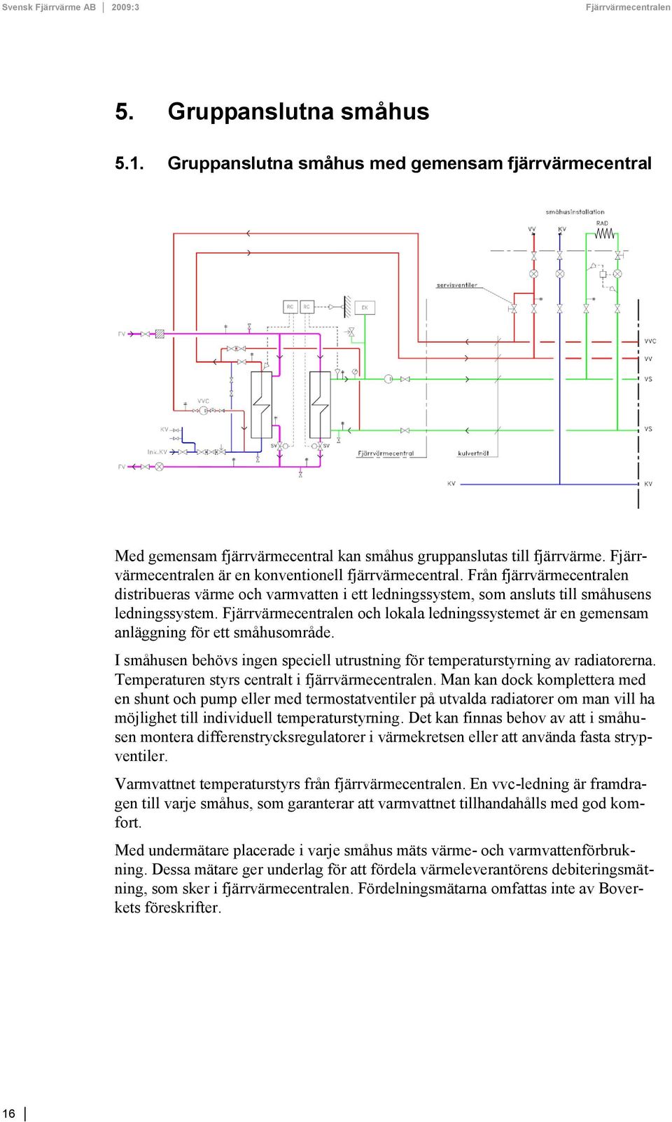 I småhusen behövs ingen speciell utrustning för temperaturstyrning av radiatorerna. Temperaturen styrs centralt i fjärrvärmecentralen.