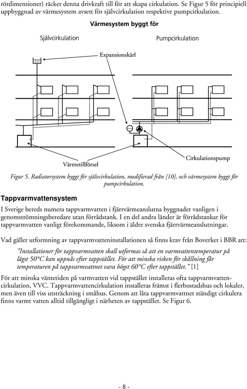 Radiatorsystem byggt för självcirkulation, modifierad från [10], och värmesystem byggt för pumpcirkulation.