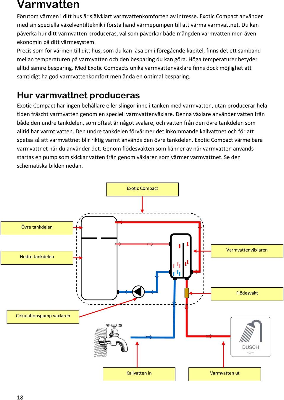 Precis som för värmen till ditt hus, som du kan läsa om i föregående kapitel, finns det ett samband mellan temperaturen på varmvatten och den besparing du kan göra.
