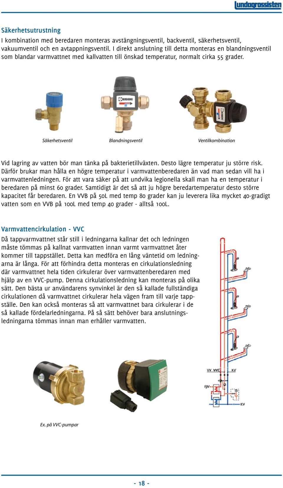 Säkerhetsventil Blandningsventil Ventilkombination Vid lagring av vatten bör man tänka på bakterietillväxten. Desto lägre temperatur ju större risk.