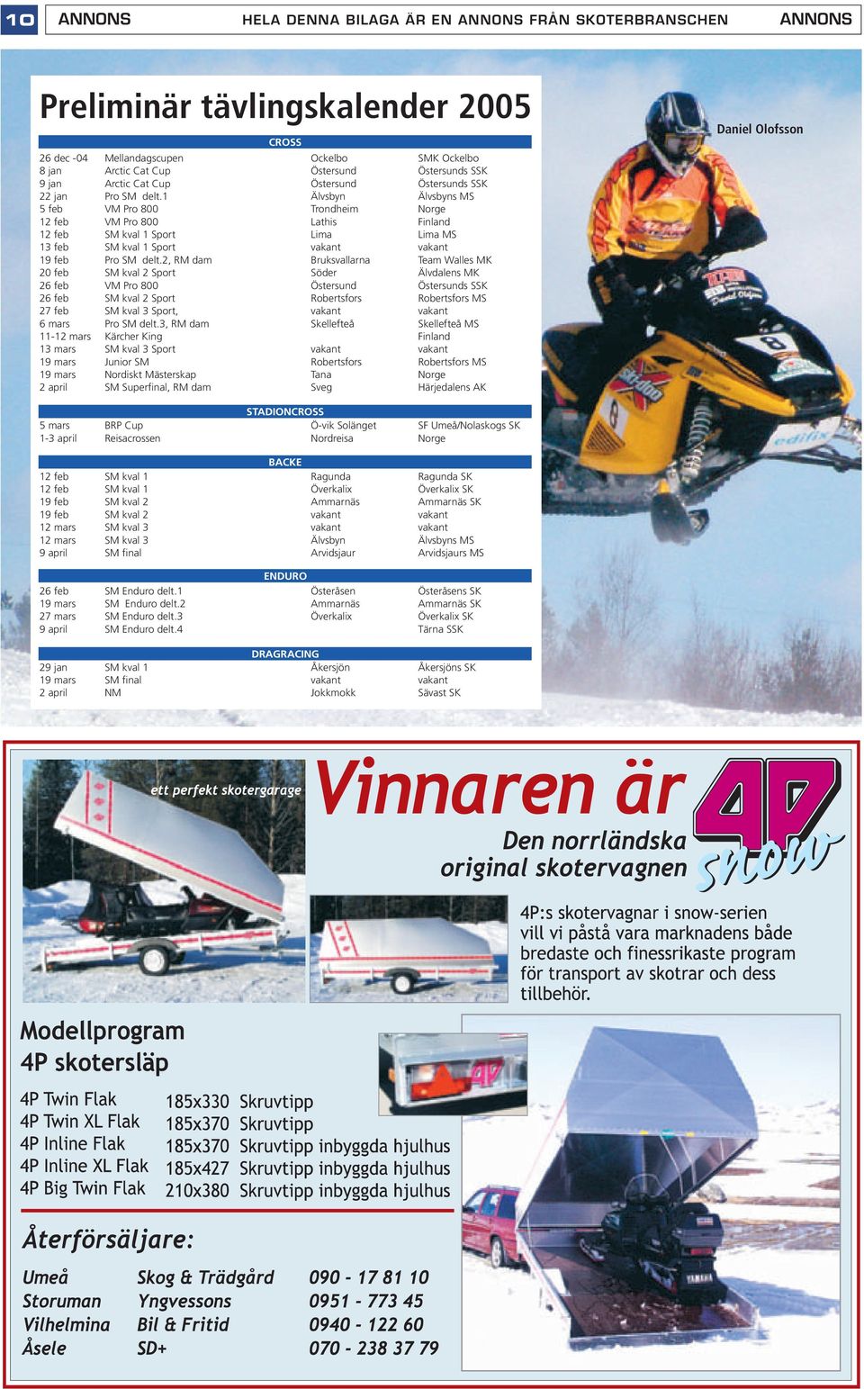 1 Älvsbyn Älvsbyns MS 5 feb VM Pro 800 Trondheim Norge 12 feb VM Pro 800 Lathis Finland 12 feb SM kval 1 Sport Lima Lima MS 13 feb SM kval 1 Sport vakant vakant 19 feb Pro SM delt.