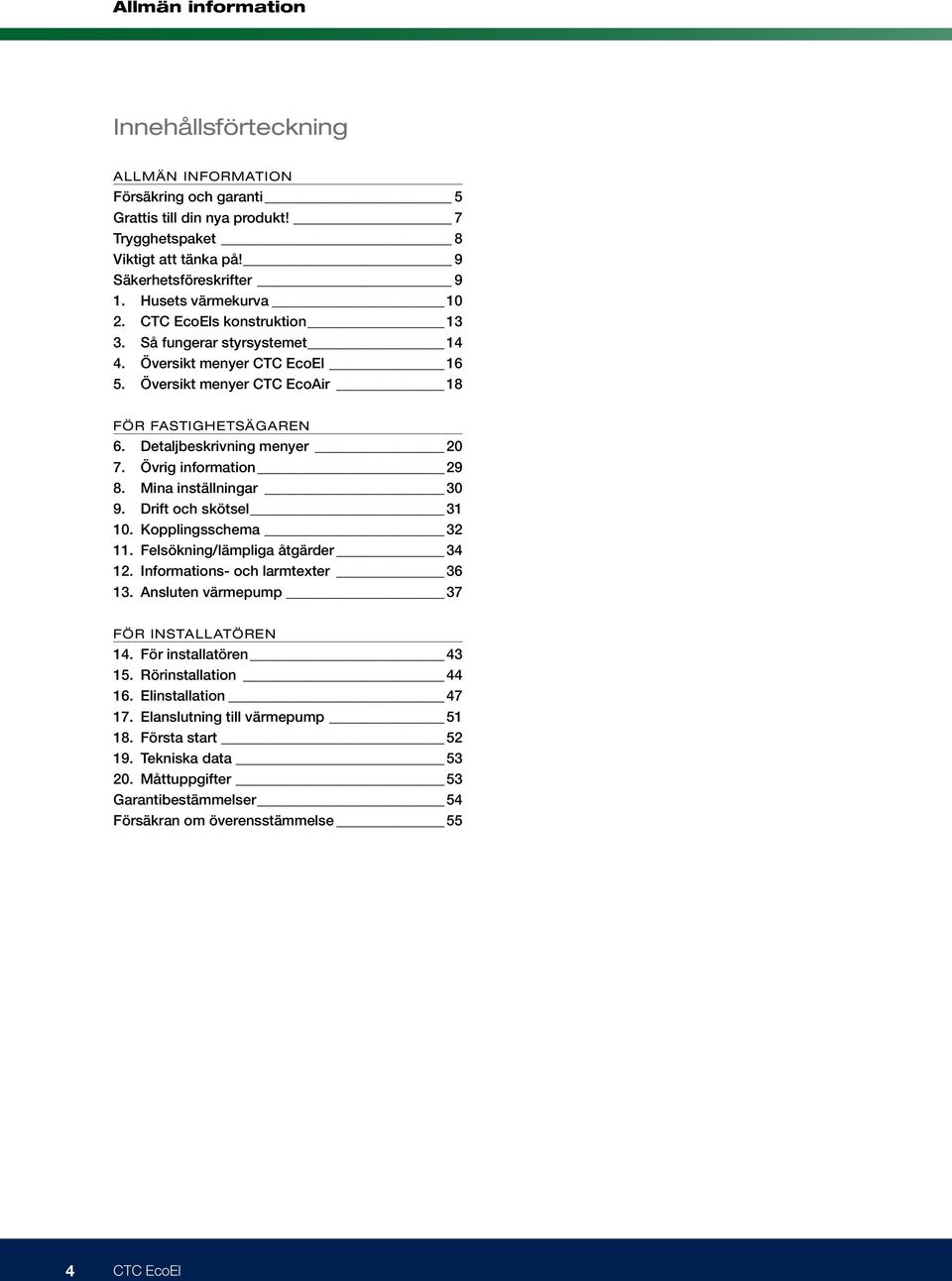 Detaljbeskrivning menyer 20 7. Övrig information 29 8. Mina inställningar 30 9. Drift och skötsel 31 10. Kopplingsschema 32 11. Felsökning/lämpliga åtgärder 34 12. Informations- och larmtexter 36 13.