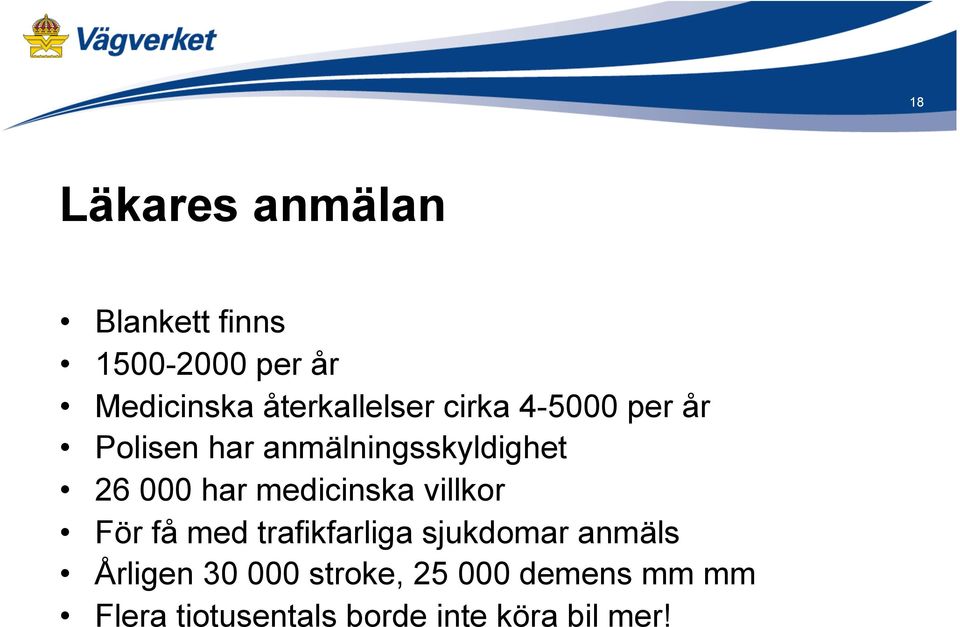 000 har medicinska villkor För få med trafikfarliga sjukdomar anmäls