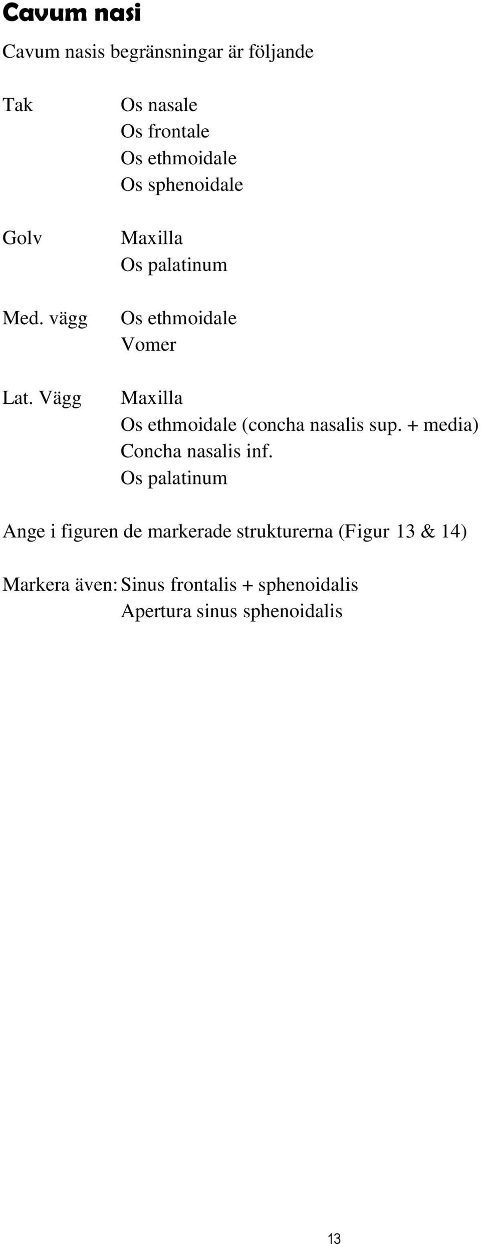 Maxilla Os ethmoidale (concha nasalis sup. + media) Concha nasalis inf.