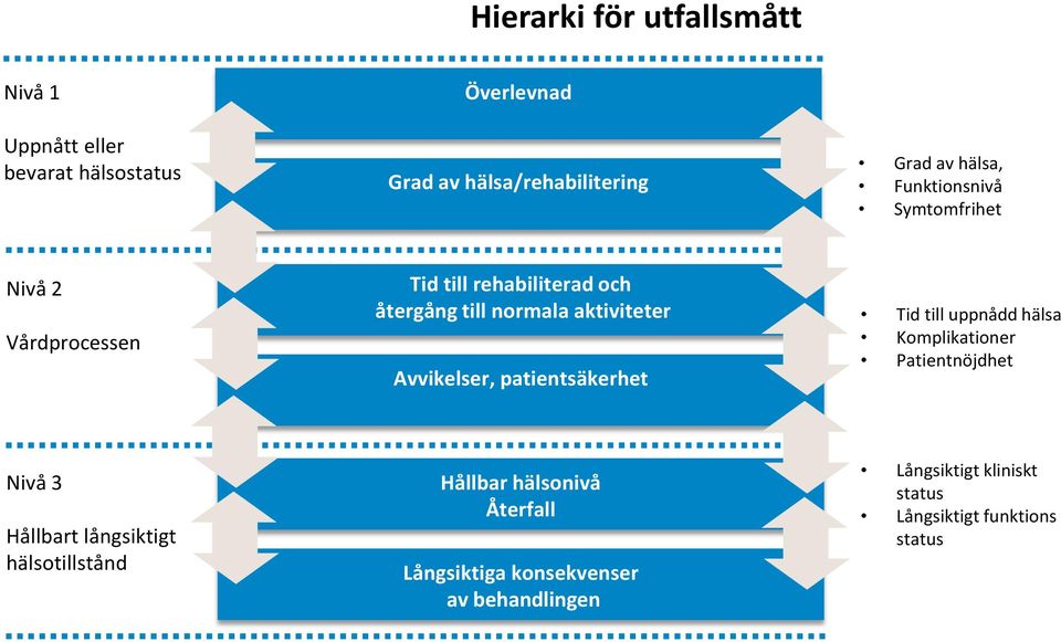 Avvikelser, patientsäkerhet Tid till uppnådd hälsa Komplikationer Patientnöjdhet Nivå 3 Hållbart långsiktigt