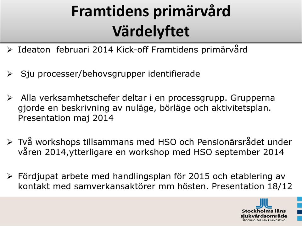 Grupperna gjorde en beskrivning av nuläge, börläge och aktivitetsplan.