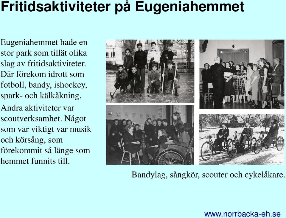 Där förekom idrott som fotboll, bandy, ishockey, spark- och kälkåkning.
