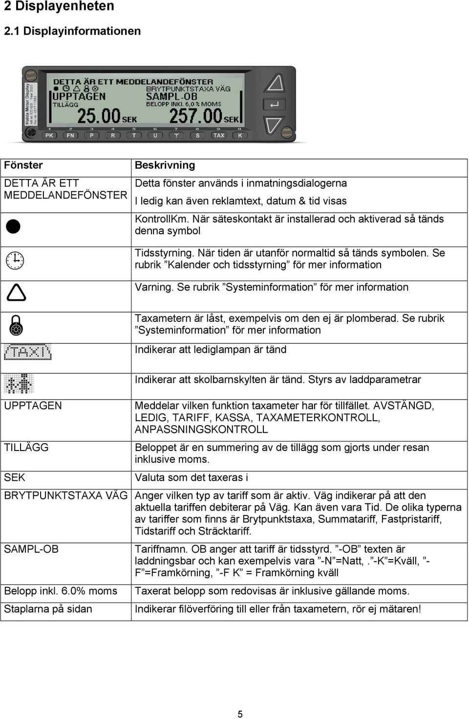 Se rubrik Systeminformation för mer information Taxametern är låst, exempelvis om den ej är plomberad.
