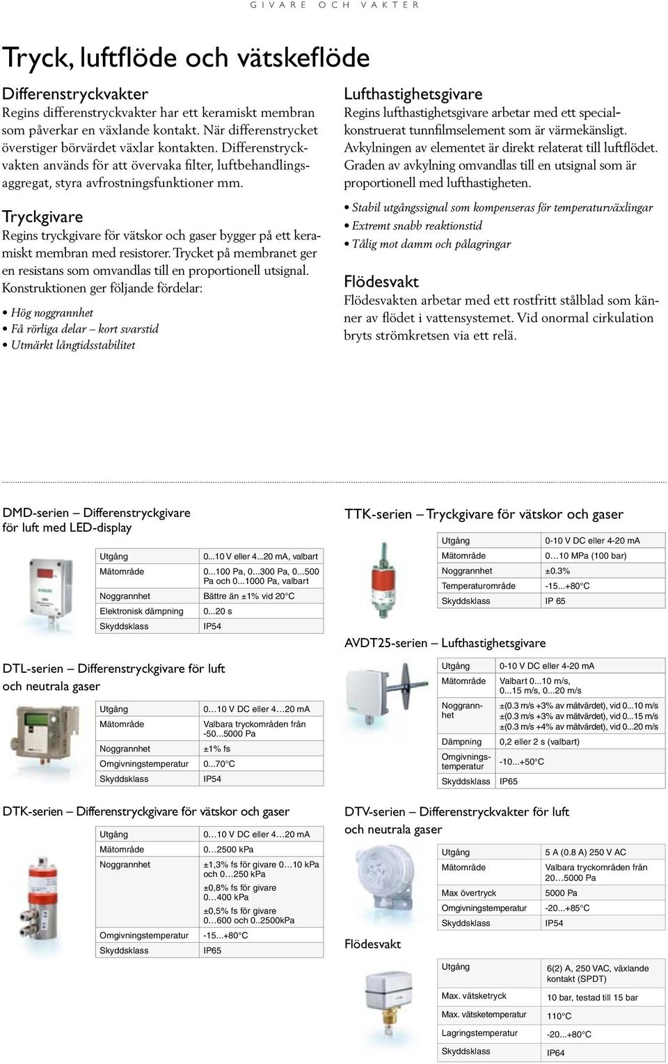 Tryckgivare Regins tryckgivare för vätskor och gaser bygger på ett keramiskt membran med resistorer. Trycket på membranet ger en resistans som omvandlas till en proportionell utsignal.