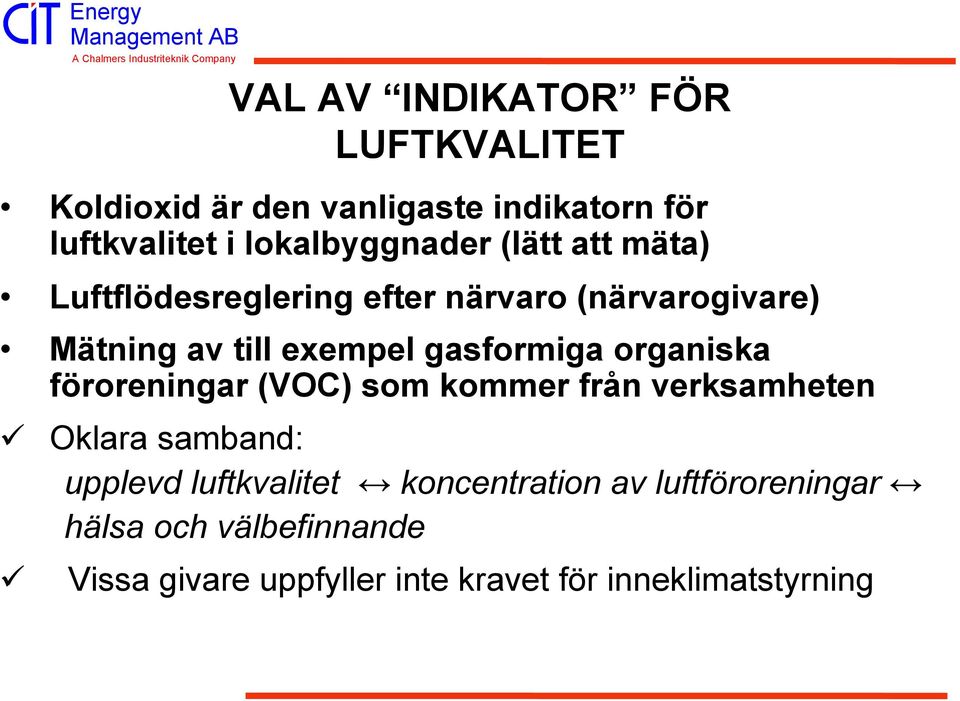 gasformiga organiska föroreningar (VOC) som kommer från verksamheten Oklara samband: upplevd