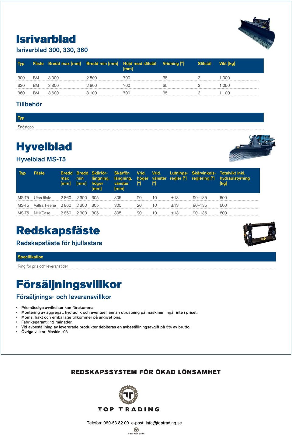 vänster [ ] Lutningsregler [ ] Skärvinkelsreglering [ ] Totalvikt inkl.