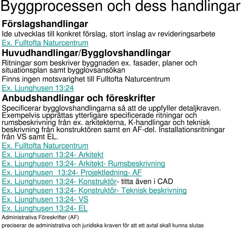 fasader, planer och situationsplan samt bygglovsansökan Finns ingen motsvarighet till Fulltofta Naturcentrum Ex.