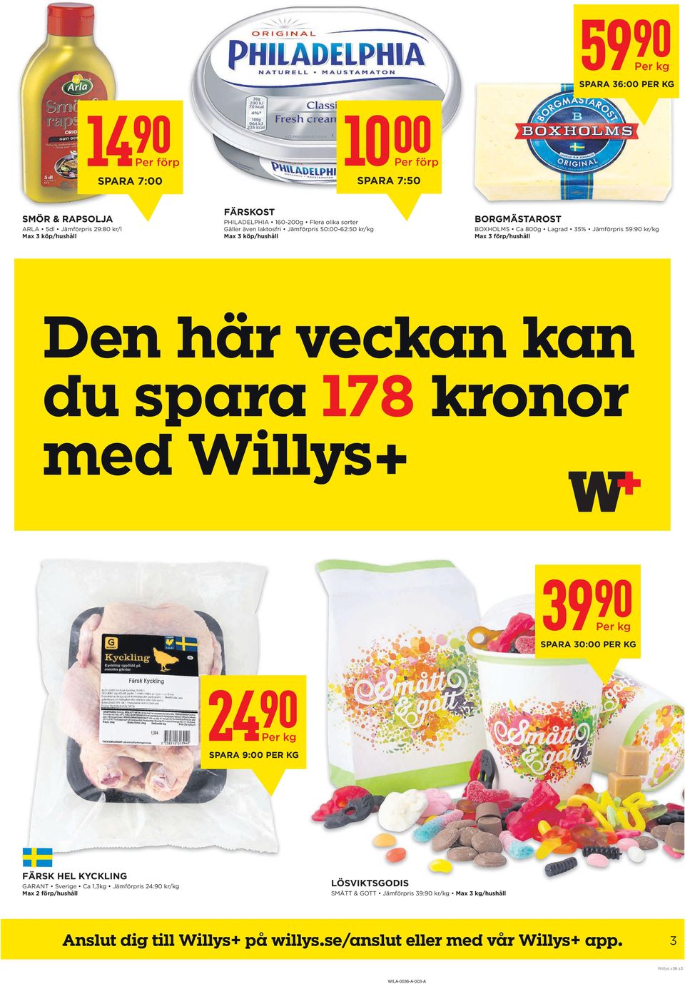 178 kronor med Willys+ 24 SPaRa 9: PER KG 39 SPaRa 30: PER KG FÄRSK HEL KYcKLING GARANT Sverige Ca 1,3kg Jämförpris 24: kr/kg Max 2 förp/hushåll