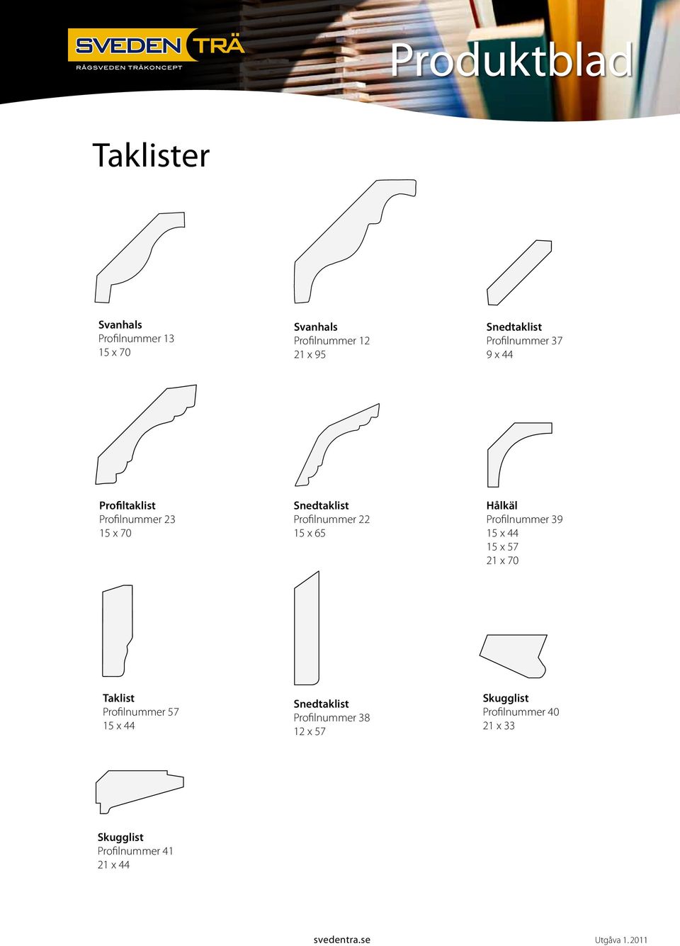 x 65 Hålkäl Profilnummer 39 15 x 44 15 x 57 21 x 70 Taklist Profilnummer 57 15 x 44