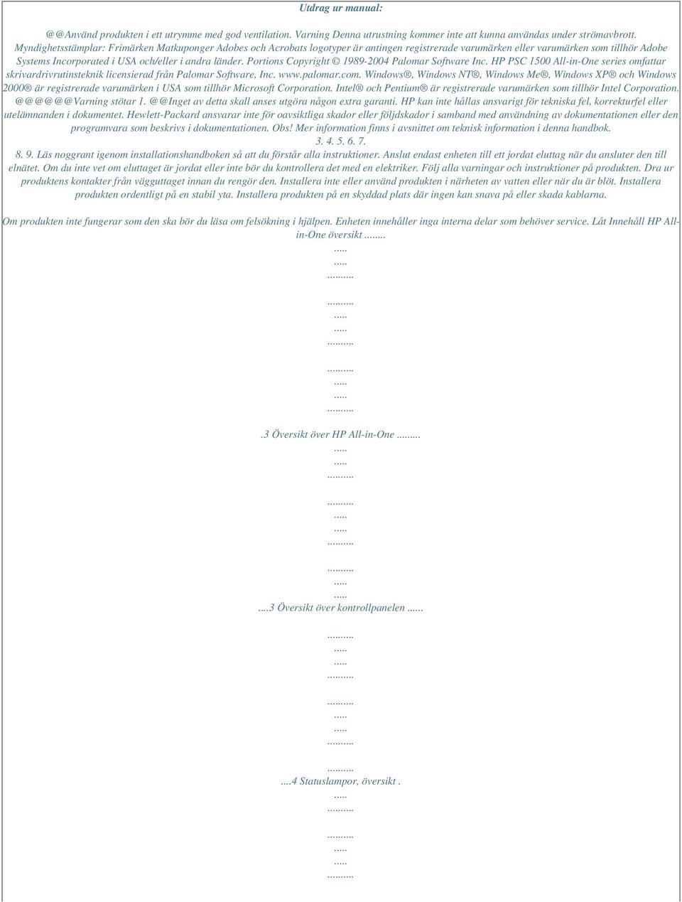 Portions Copyright 1989-2004 Palomar Software Inc. HP PSC 1500 All-in-One series omfattar skrivardrivrutinsteknik licensierad från Palomar Software, Inc. www.palomar.com.