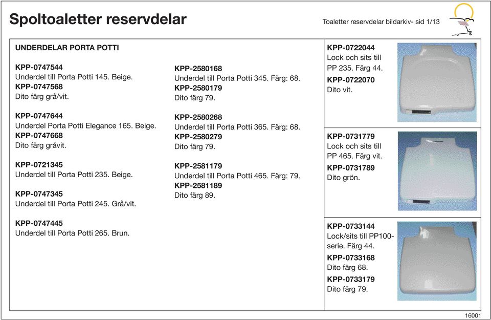 Färg: 68. KPP-2580179 Dito färg 79. KPP-2580268 Underdel till Porta Potti 365. Färg: 68. KPP-2580279 Dito färg 79. KPP-2581179 Underdel till Porta Potti 465. Färg: 79. KPP-2581189 Dito färg 89.