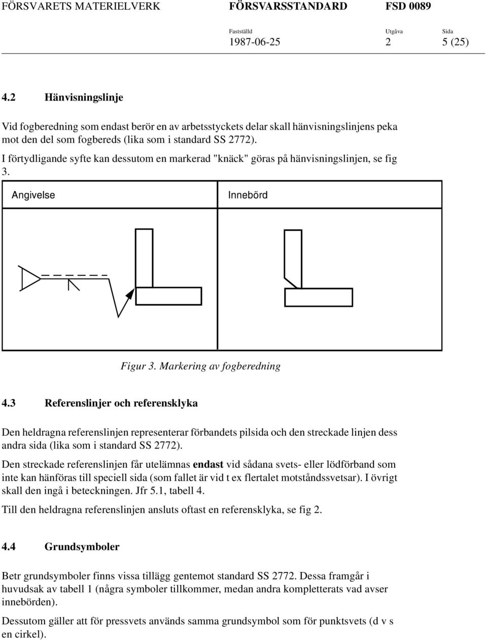 3 Referenslinjer och referensklyka Den heldragna referenslinjen representerar förbandets pilsida och den streckade linjen dess andra sida (lika som i standard SS 2772).