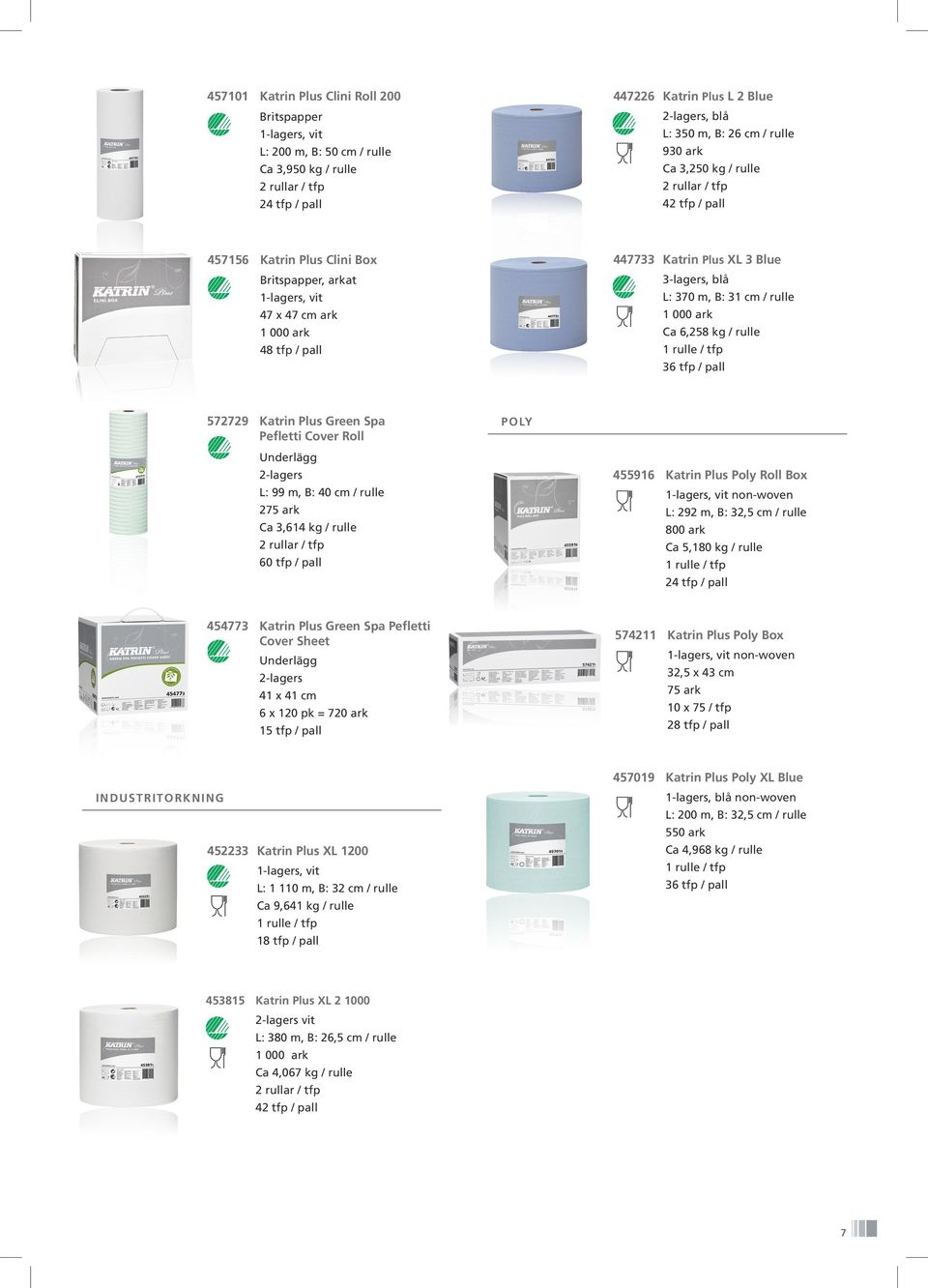 rulle 1 000 ark Ca 6,258 kg / rulle 1 rulle / tfp 572729 Katrin Plus Green Spa Pefletti Cover Roll POLY Underlägg 2-lagers L: 99 m, B: 40 cm / rulle 275 ark Ca 3,614 kg / rulle 2 rullar / tfp 60 tfp