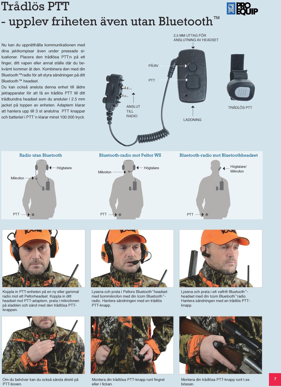 Du kan också ansluta denna enhet till äldre jaktapparater för att få en trådlös PTT till ditt trådbundna headset som du ansluter i 2.5 mm jacket på toppen av enheten.