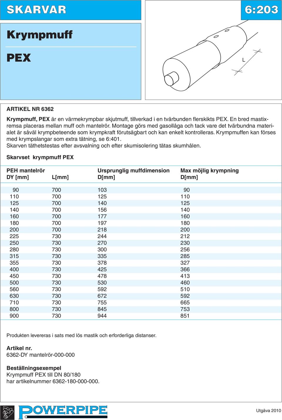 Krympmuffen kan förses med krympslangar som extra tätning, se 6:401. Skarven täthetstestas efter avsvalning och efter skumisolering tätas skumhålen.