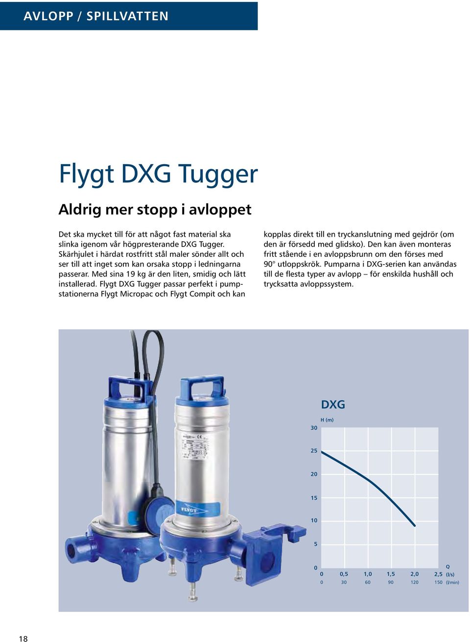 Flygt DXG Tugger passar perfekt i pumpstationerna Flygt Micropac och Flygt Compit och kan kopplas direkt till en tryckanslutning med gejdrör (om den är försedd med glidsko).