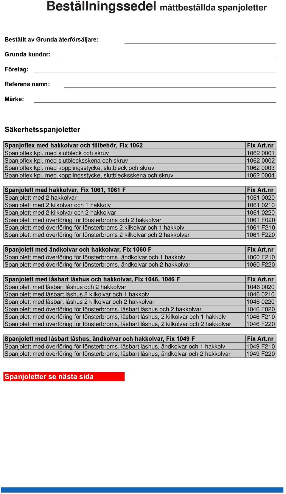 med kopplingsstycke, slutbleck och skruv 1062 0003 Spanjoflex kpl.