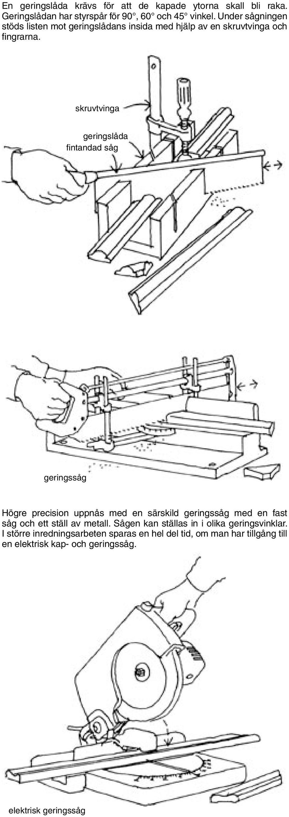 skruvtvinga geringslåda fintandad såg geringssåg Högre precision uppnås med en särskild geringssåg med en fast såg och ett ställ av