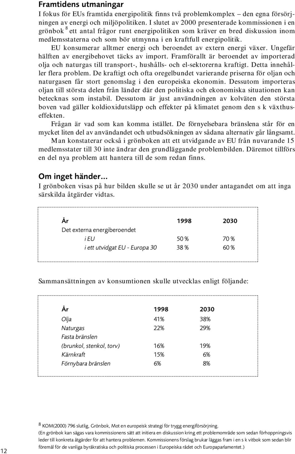 EU konsumerar alltmer energi och beroendet av extern energi växer. Ungefär hälften av energibehovet täcks av import.