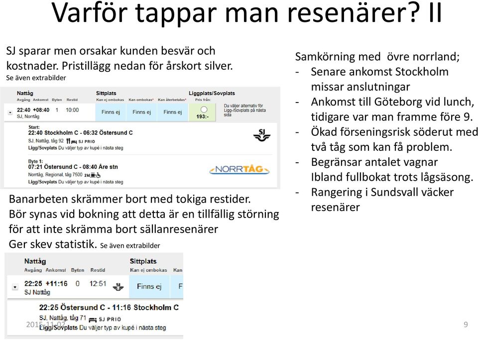 Bör synas vid bokning att detta är en tillfällig störning för att inte skrämma bort sällanresenärer Ger skev statistik.