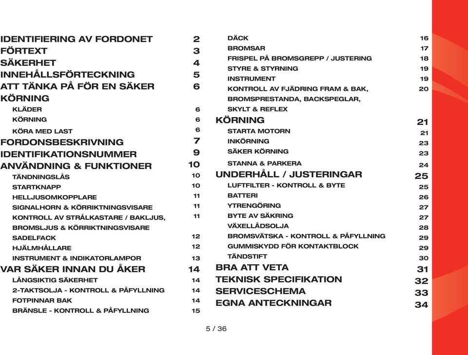 STARTKNAPP HELLJUSOMKOPPLARE SIGNALHORN & KÖRRIKTNINGSVISARE KONTROLL AV STRÅLKASTARE / BAKLJUS, BROMSLJUS & KÖRRIKTNINGSVISARE SADELFACK HJÄLMHÅLLARE INSTRUMENT & INDIKATORLAMPOR VAR SÄKER INNAN DU