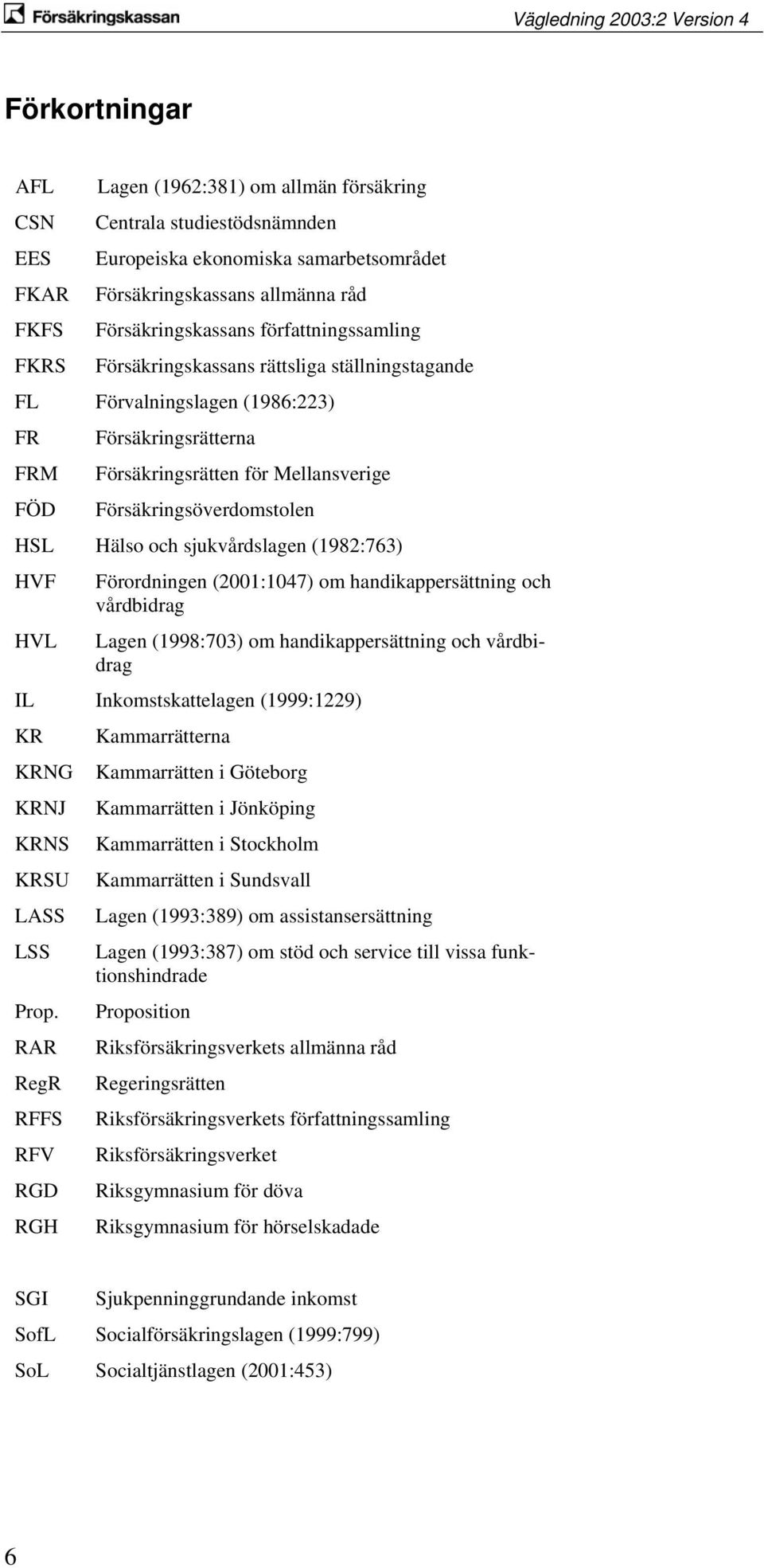 Hälso och sjukvårdslagen (1982:763) HVF Förordningen (2001:1047) om handikappersättning och vårdbidrag HVL Lagen (1998:703) om handikappersättning och vårdbidrag IL Inkomstskattelagen (1999:1229) KR