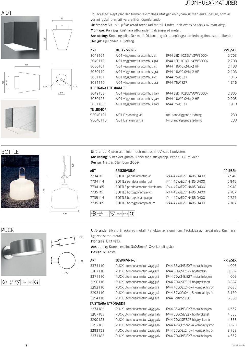 Distansring för utanpåliggande ledning finns som tillbehör. Design: Kjellander + Sjöberg. 3049101 A.01 väggarmatur utomhus vit LED 1028LM/8W/3000k 2 703 3049110 A.